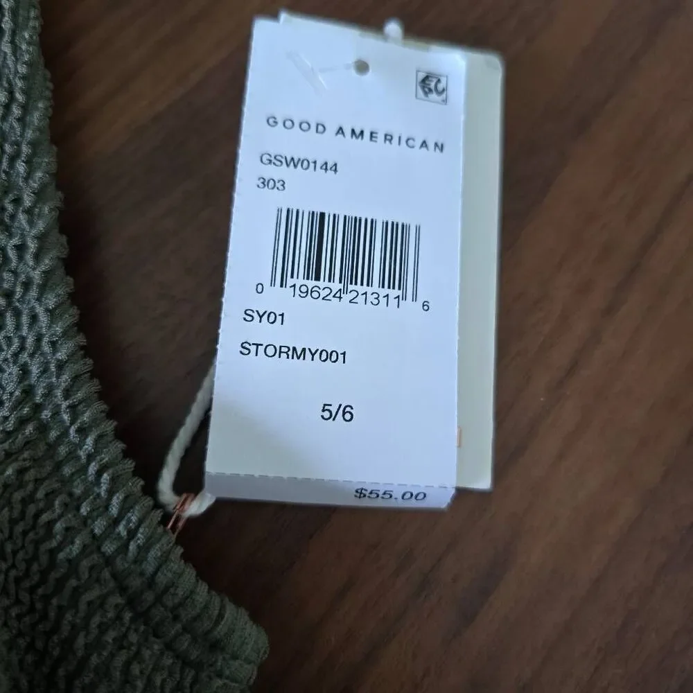 Good American Swim Top Women's 5/6 Green Polyester Always Fits Sculpt Scoop Neck